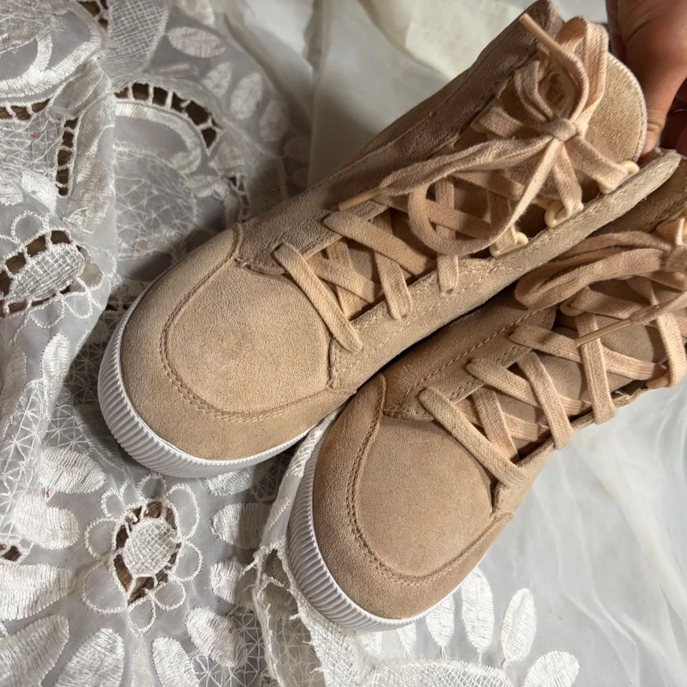 Sorel Y2K Subversive Grunge Wedge Tan Suede High Top Sneakers Womens 6.5